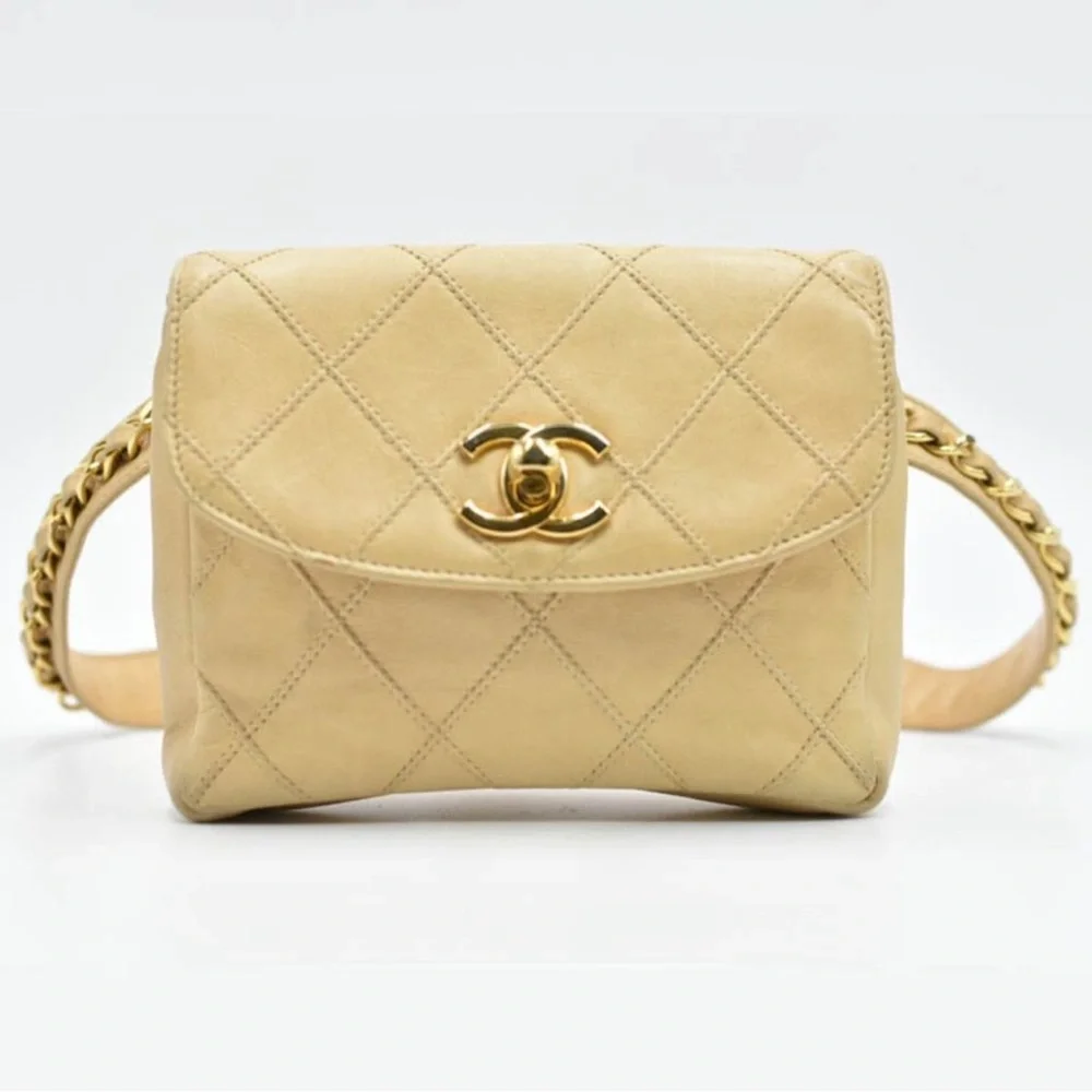 VINTAGE CHANEL CC Turn-Lock
Double Stitch Lamb Leather Waist Bag - Picture 10 of 12
